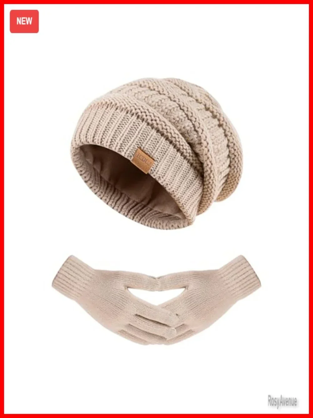 Fleece Lined Winter Hat with Touchscreen Gloves Set Skullies & Beanies